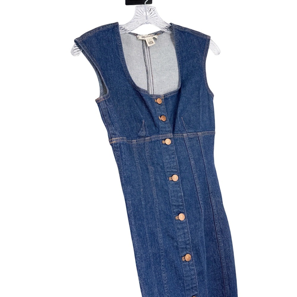 Madewell Square Neck Denim Button Front Midi Dress Benton Wash Women size 0 - Picture 5 of 10